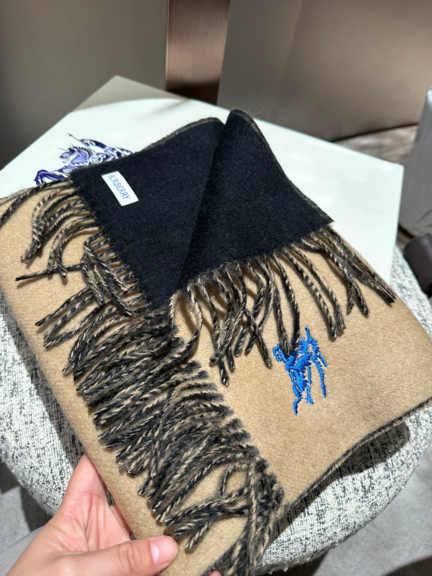 BURBERRY REVERSIBLE SCARF 180 CM IN BROWN MIX BLACK CASHMERE 407412