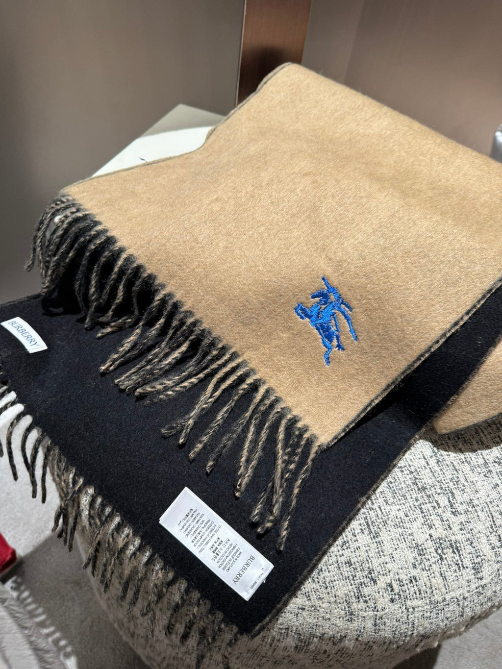BURBERRY REVERSIBLE SCARF 180 CM IN BROWN MIX BLACK CASHMERE 407412