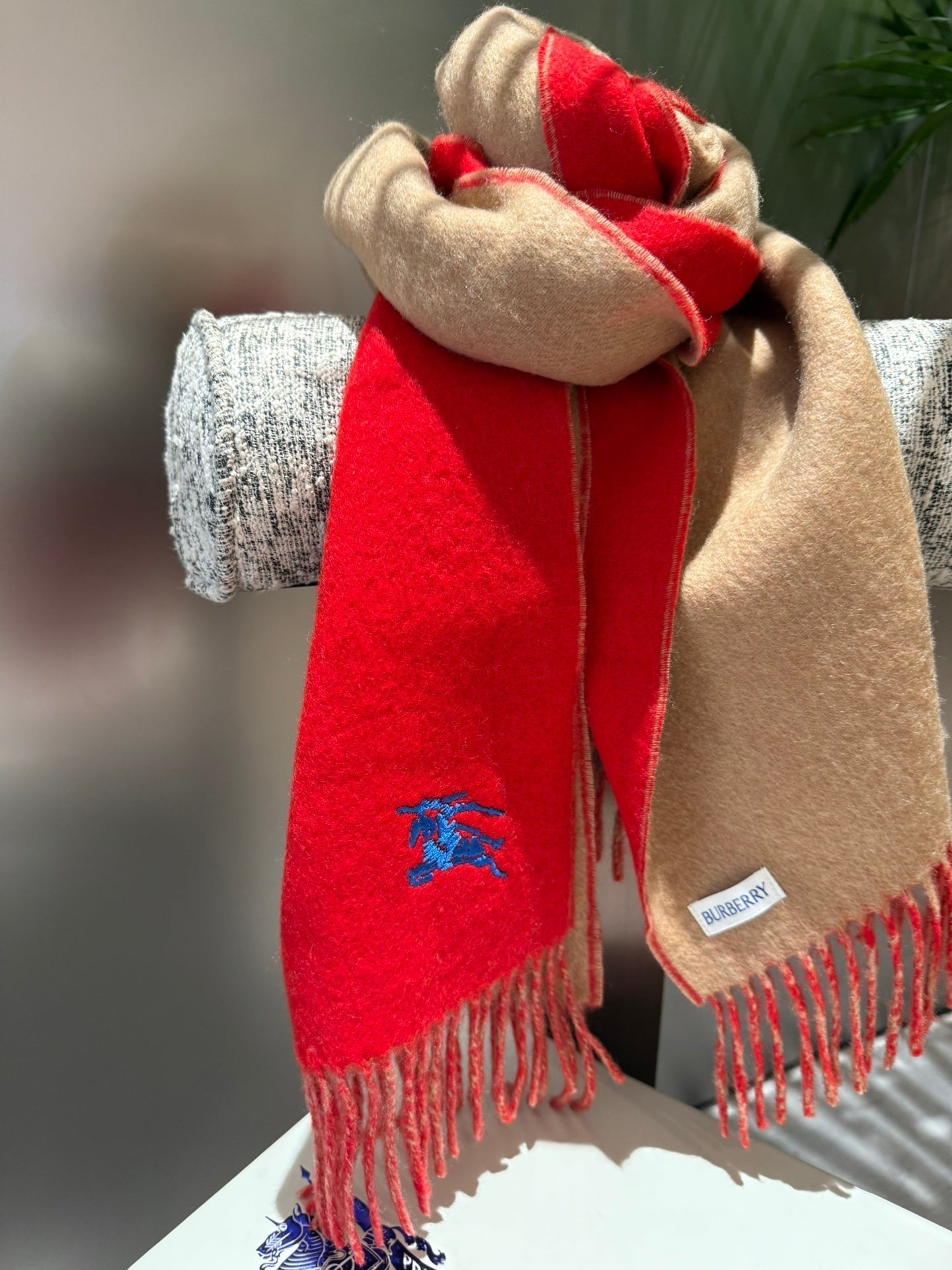 BURBERRY REVERSIBLE SCARF 180 CM IN RED CASHMERE 407413
