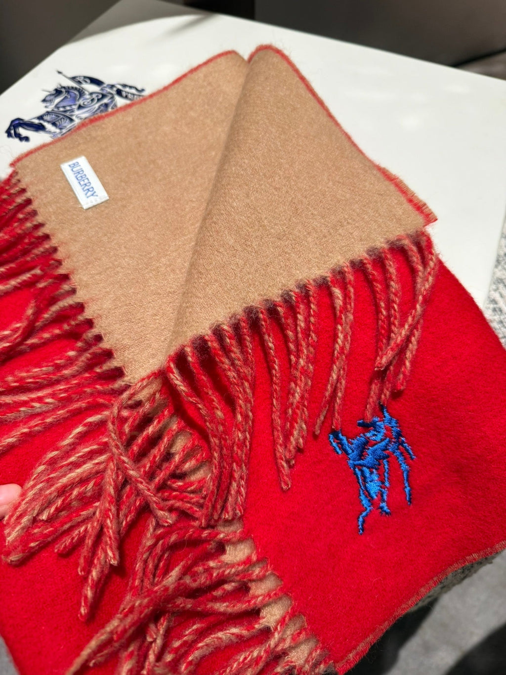 BURBERRY REVERSIBLE SCARF 180 CM IN RED CASHMERE 407413