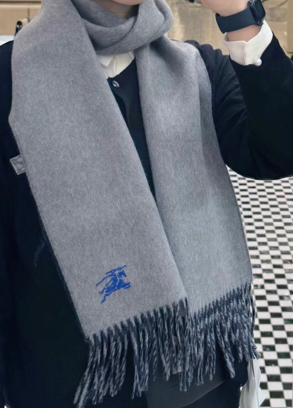 BURBERRY REVERSIBLE SCARF 180 CM IN GRAY CASHMERE 407414