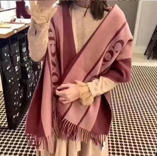 COACH SCARF 200 CM IN SANGRIA RED MIX ROUGE PINK WOOL AND CASHMERE 411536