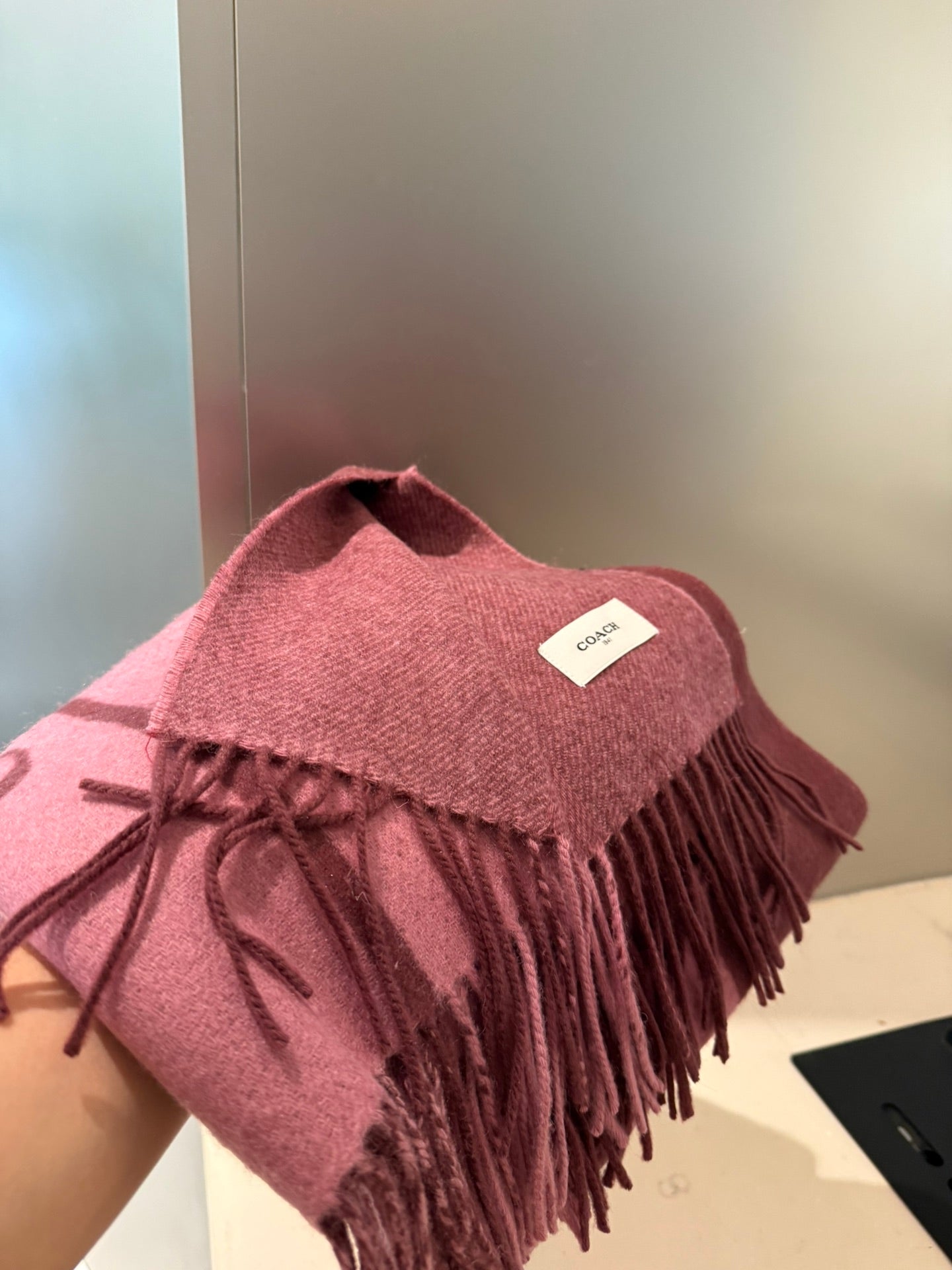 COACH SCARF 200 CM IN SANGRIA RED MIX ROUGE PINK WOOL AND CASHMERE 411536