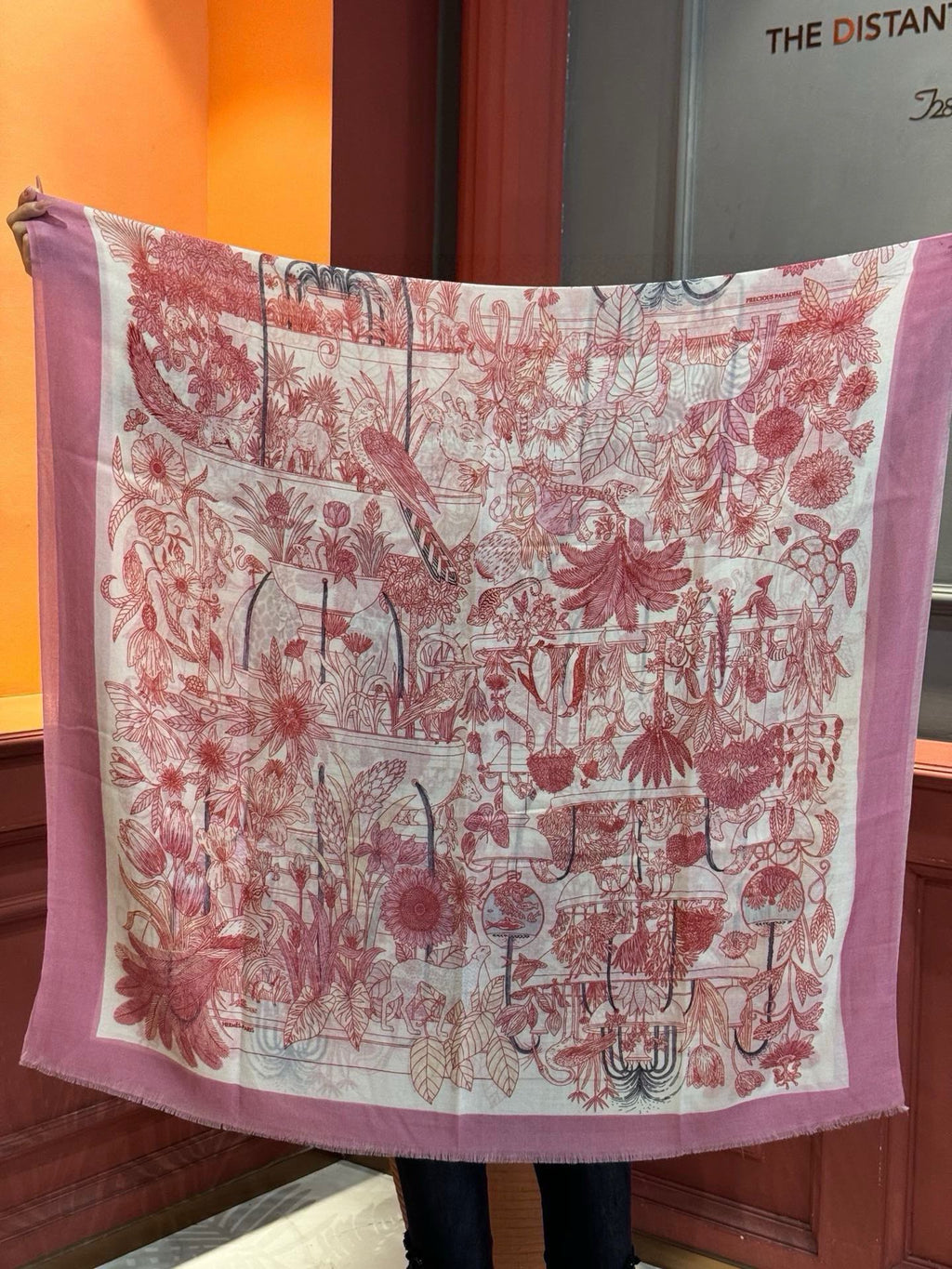 HERMES EXOTIC PARADISE CASERE SCARF 200 CM CREPE PINK MIX COLORFUL CASERE