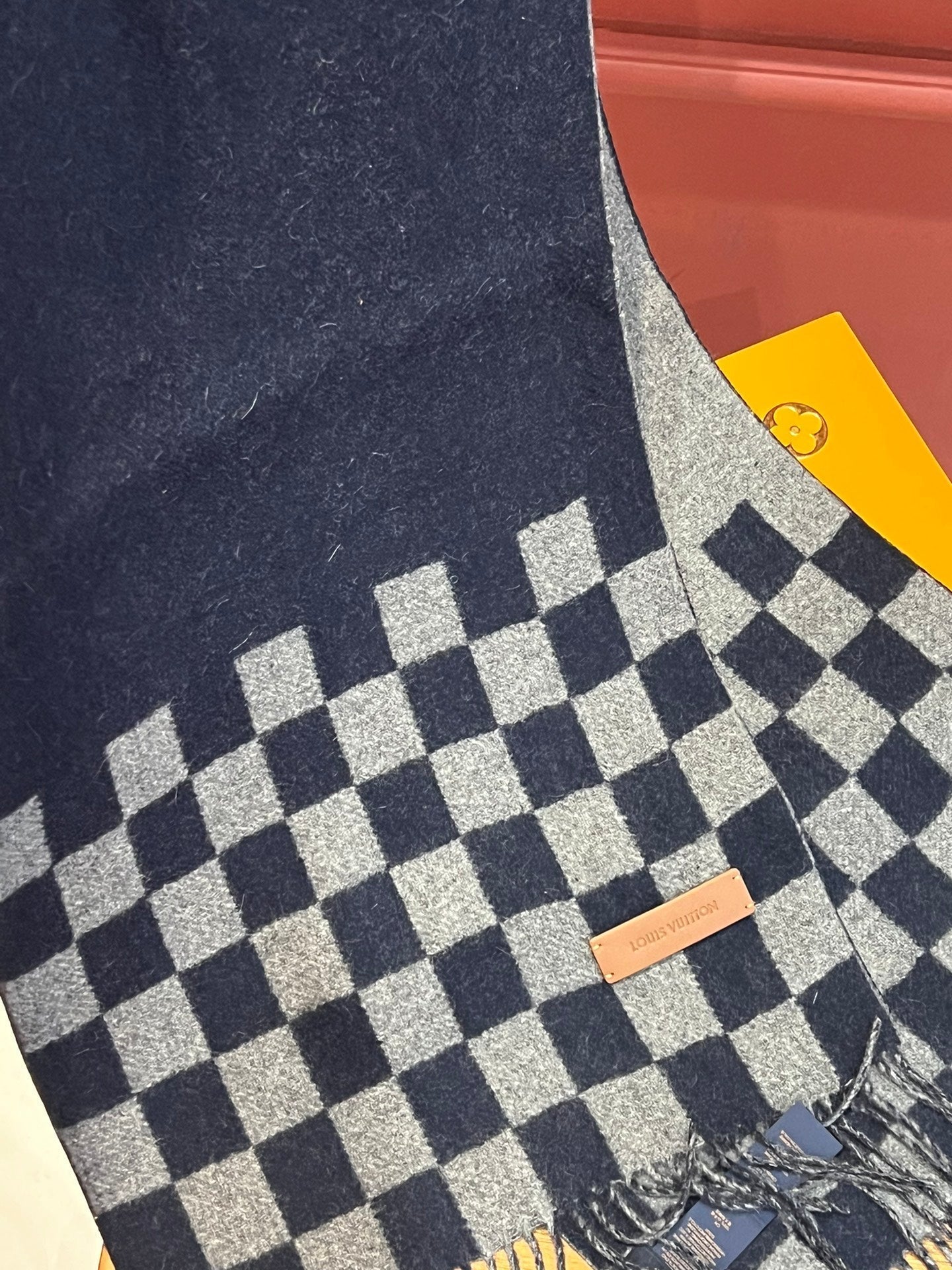 LOUIS VUITTON DAMIER SCARF 180 CM IN MIDNIGHT BLUE MIX GRAY CASHMERE 388316