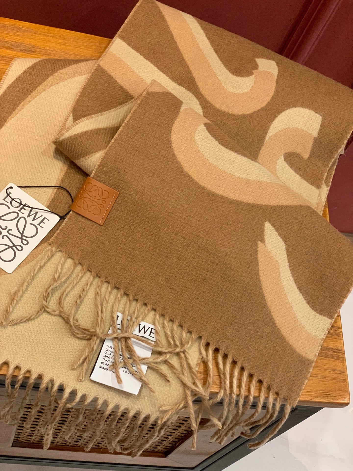 LOEWE SCARF 190 CM IN CINNAMON BROWN WOOL 408745