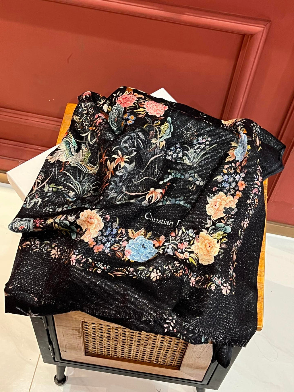 DIOR SCARF 200 CM IN BLACK MIX COLORFUL CASHMERE 413824