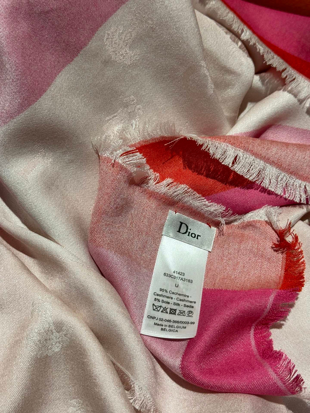 DIOR SHAWL 140 CM IN LIGHT PINK CASHMERE AND SILK 413801