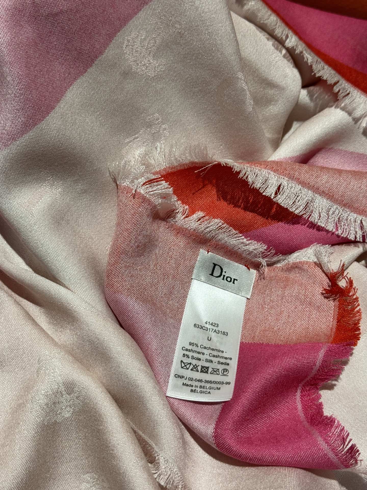 DIOR SHAWL 140 CM IN LIGHT PINK CASHMERE AND SILK 413801
