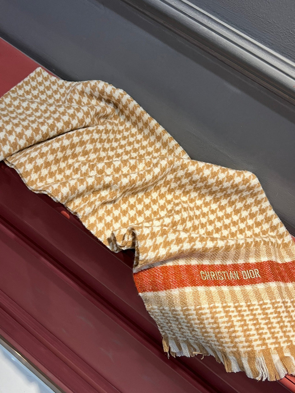 DIOR SCARF 190 CM IN PEANUT BROWN MIX WHITE CASHMERE 416802
