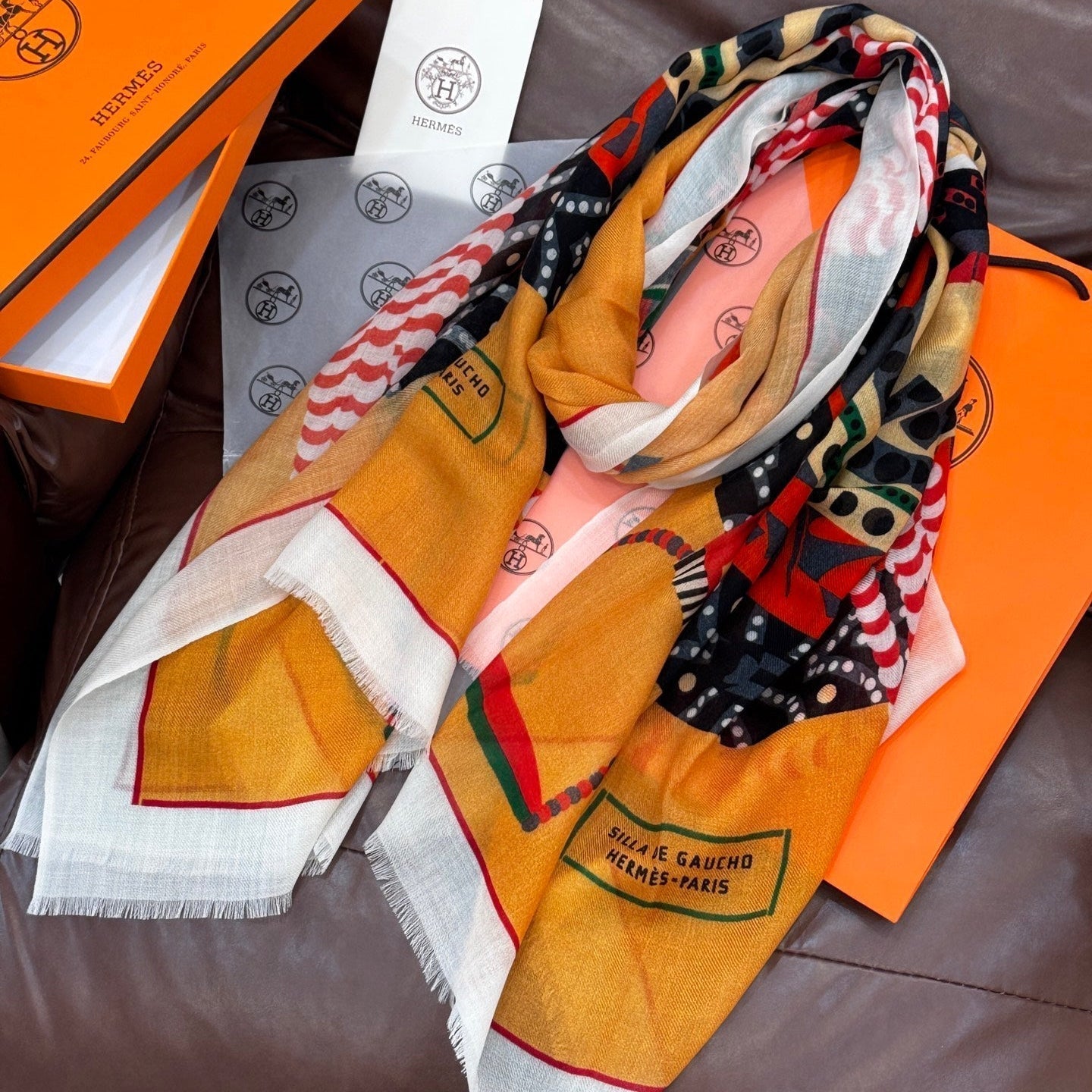HERMES HERMES 25S SCARF 200 IN CASERE SILK 730598