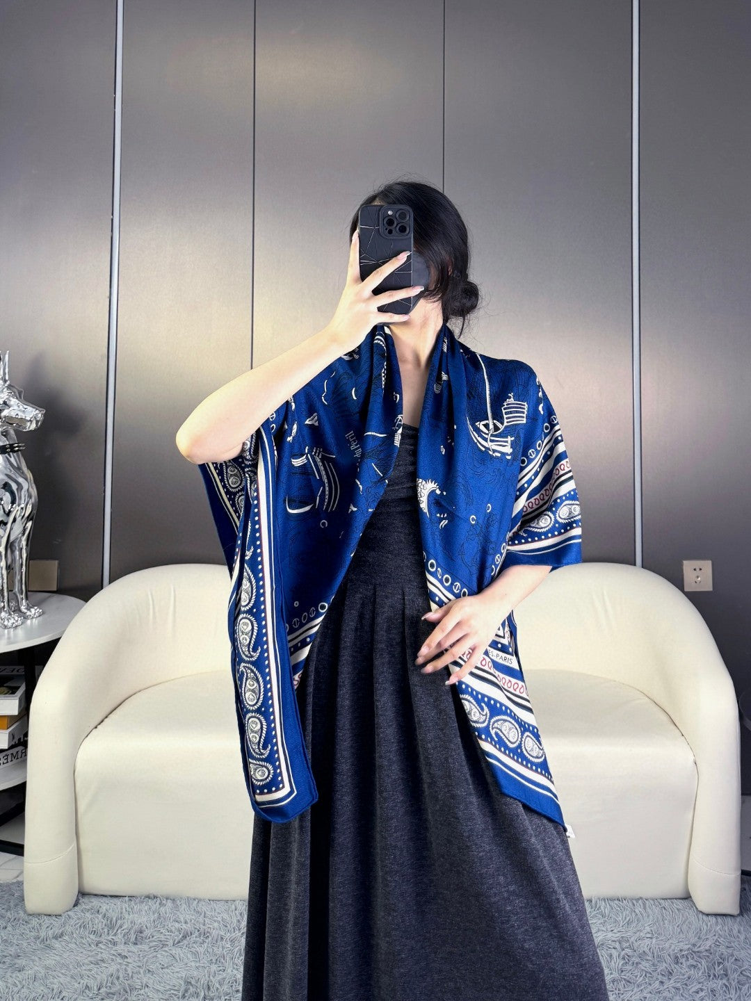 HERMES HERMES 25S SCARF 135 IN CASERE SILK 729040