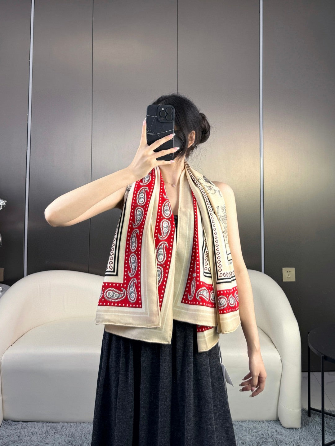 HERMES HERMES 25S SCARF 135 IN CASERE SILK 729039