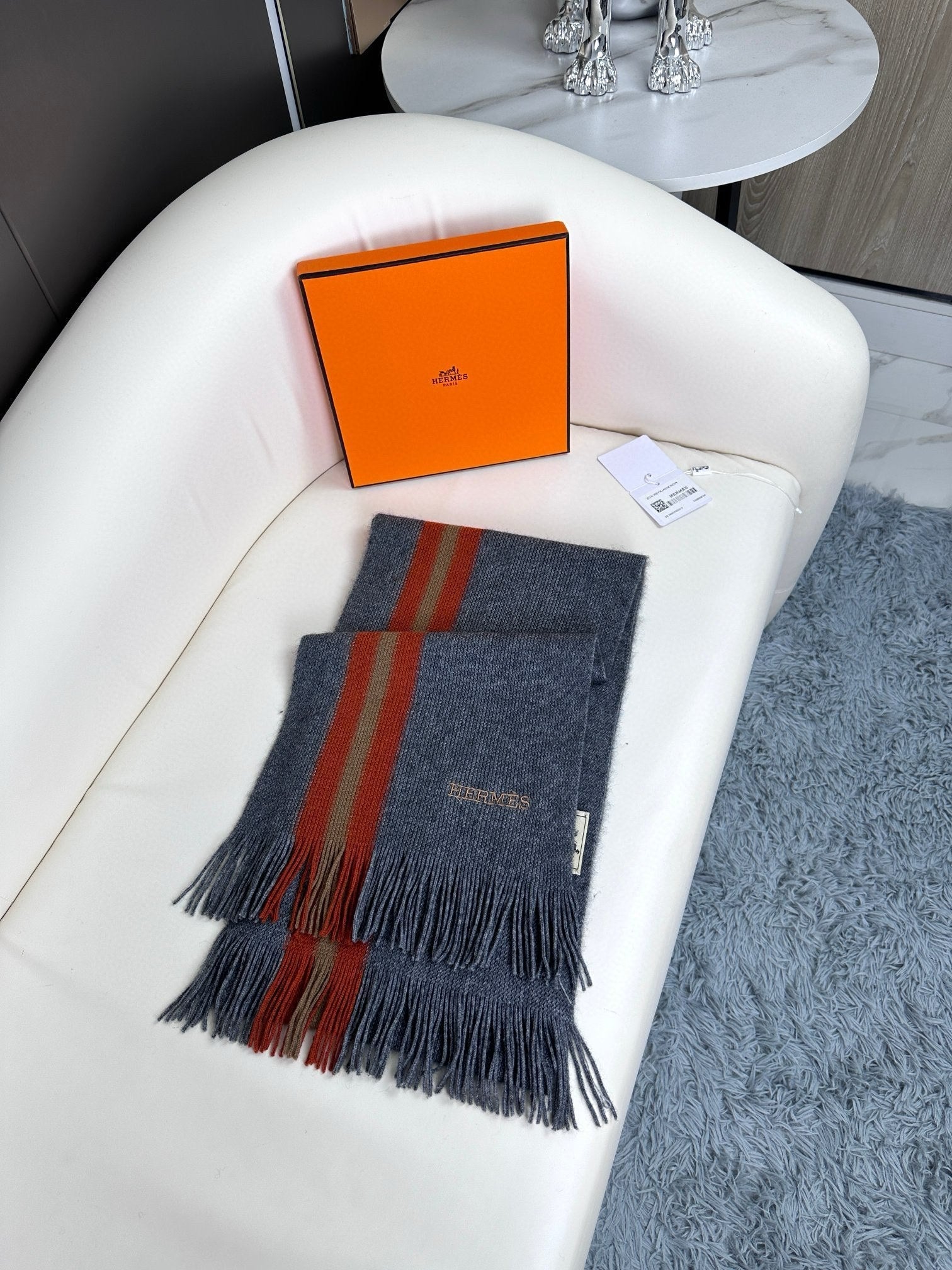 HERMES SCARF 180 CM IN SLATE GRAY CASERE 356236