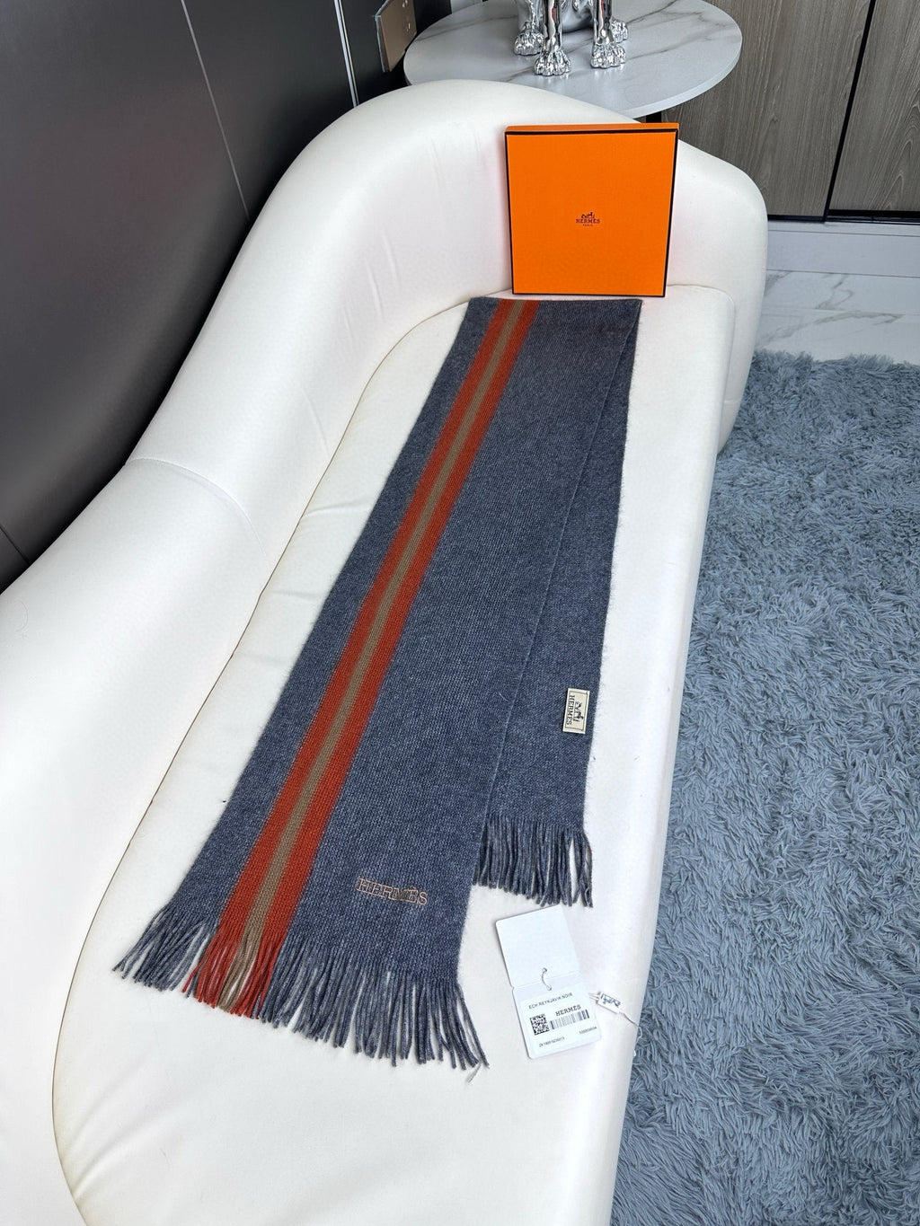 HERMES SCARF 180 CM IN SLATE GRAY CASERE 356236