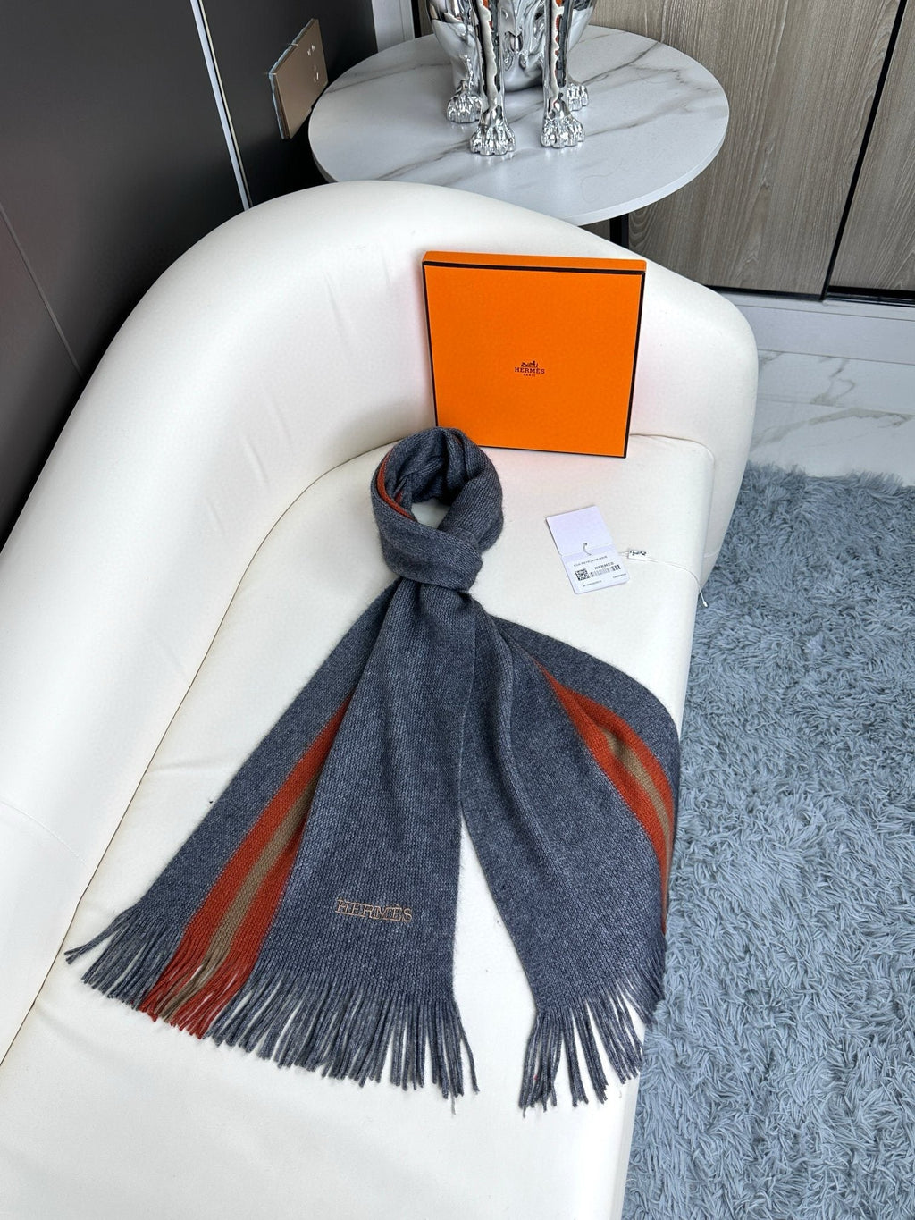 HERMES SCARF 180 CM IN SLATE GRAY CASERE 356236
