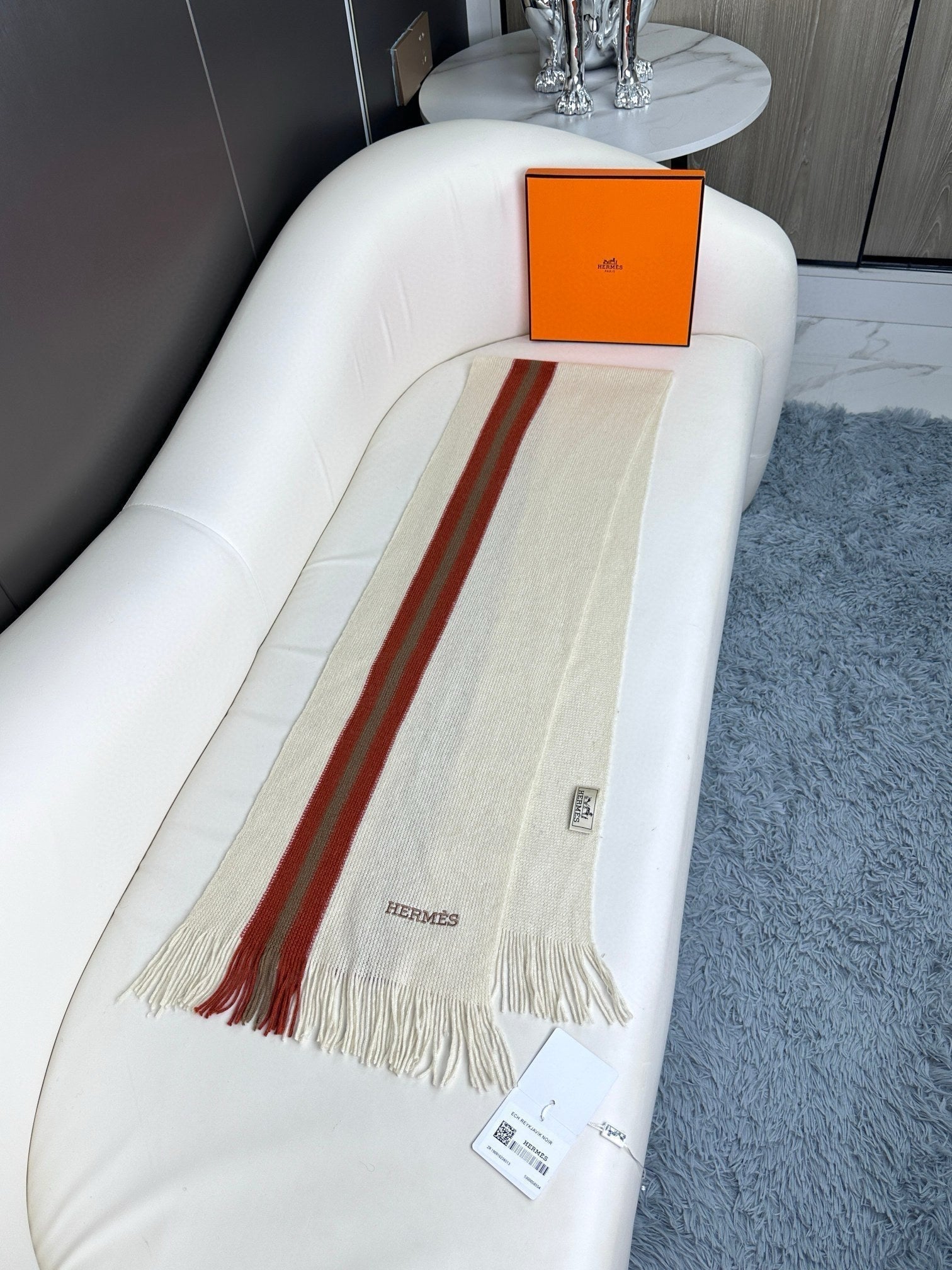 HERMES SCARF 180 CM IN WHITE MIX RED CASERE 356237