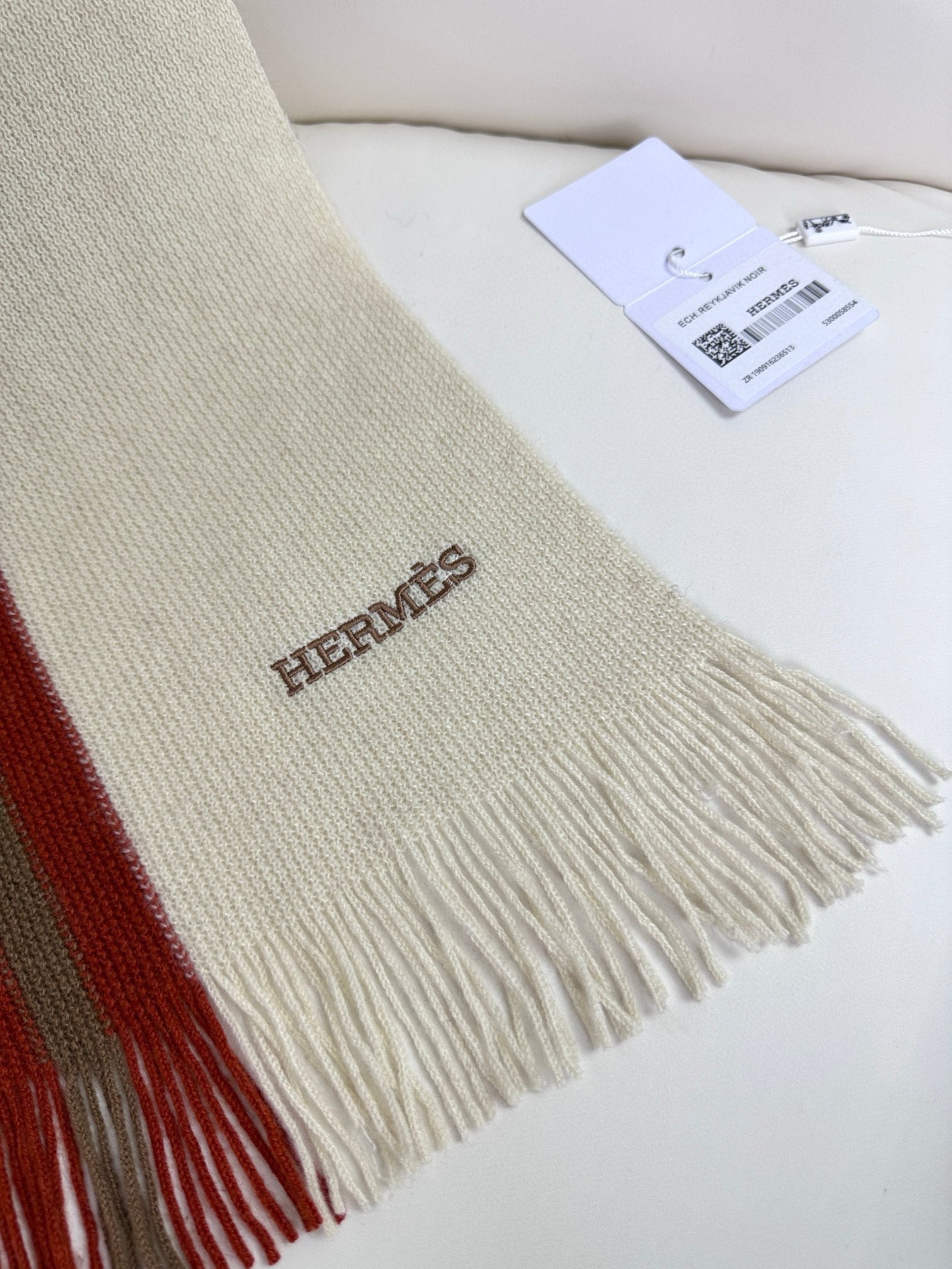 HERMES SCARF 180 CM IN WHITE MIX RED CASERE 356237