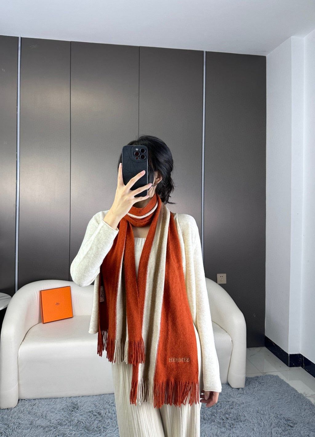 HERMES SCARF 180 CM IN GARNET RED CASERE 356238
