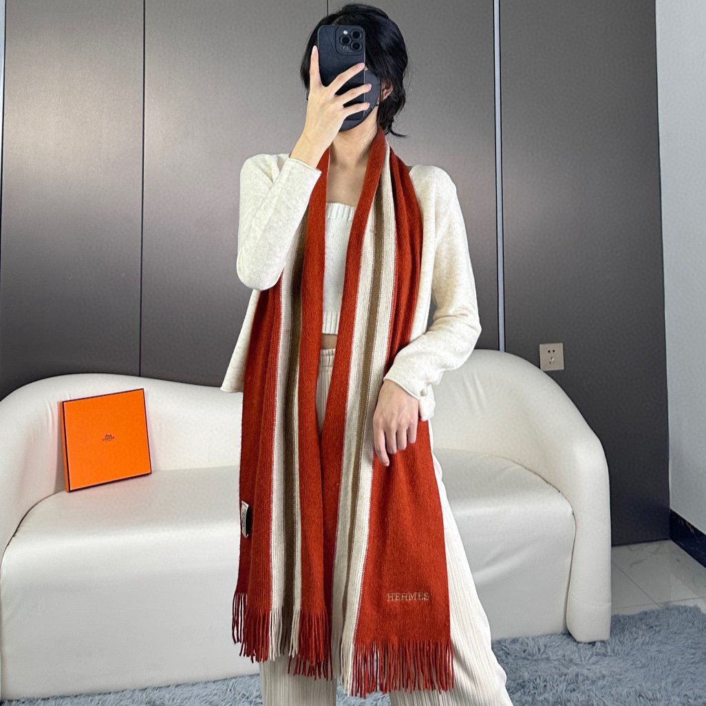 HERMES SCARF 180 CM IN GARNET RED CASERE 356238