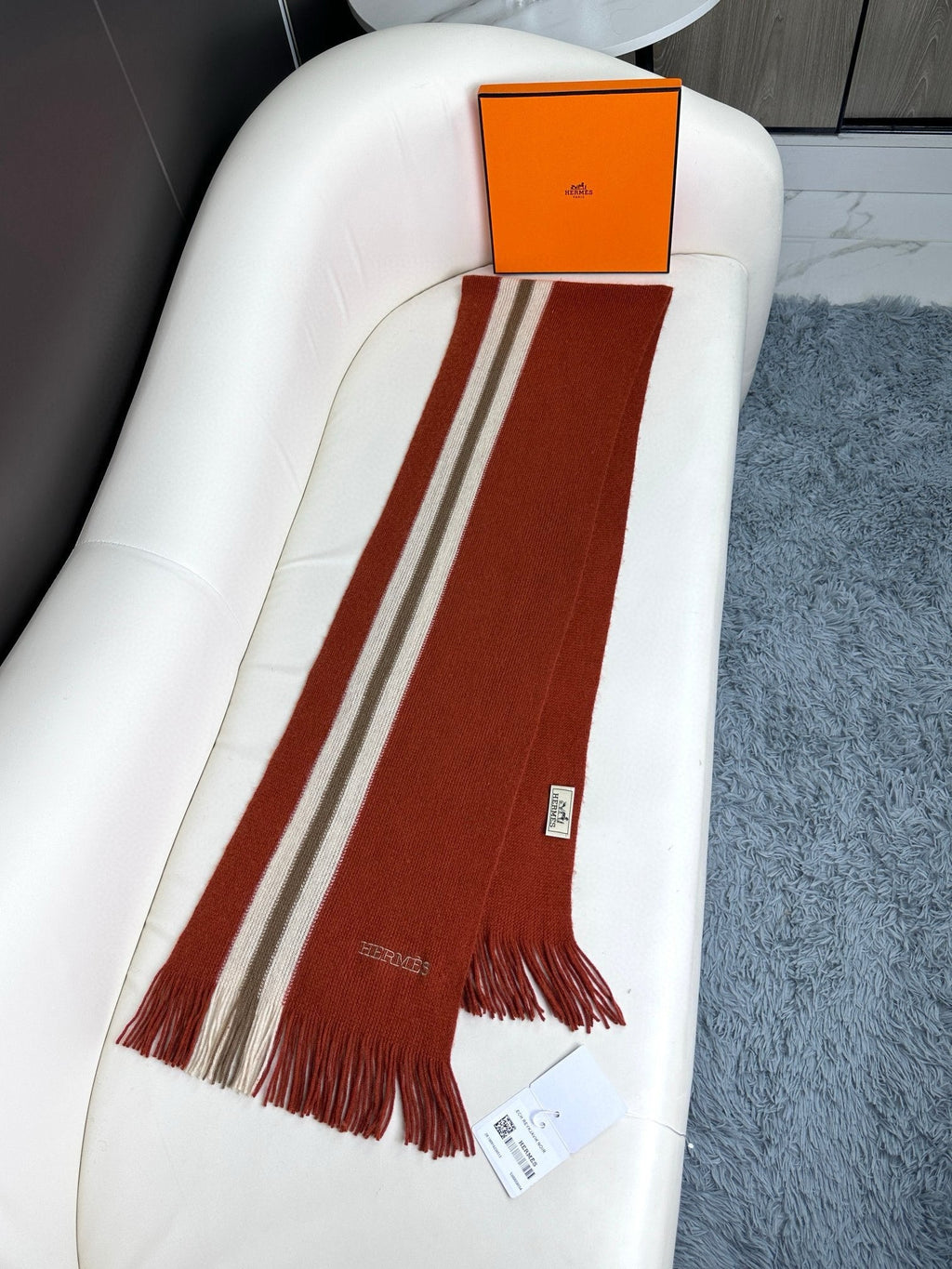 HERMES SCARF 180 CM IN GARNET RED CASERE 356238