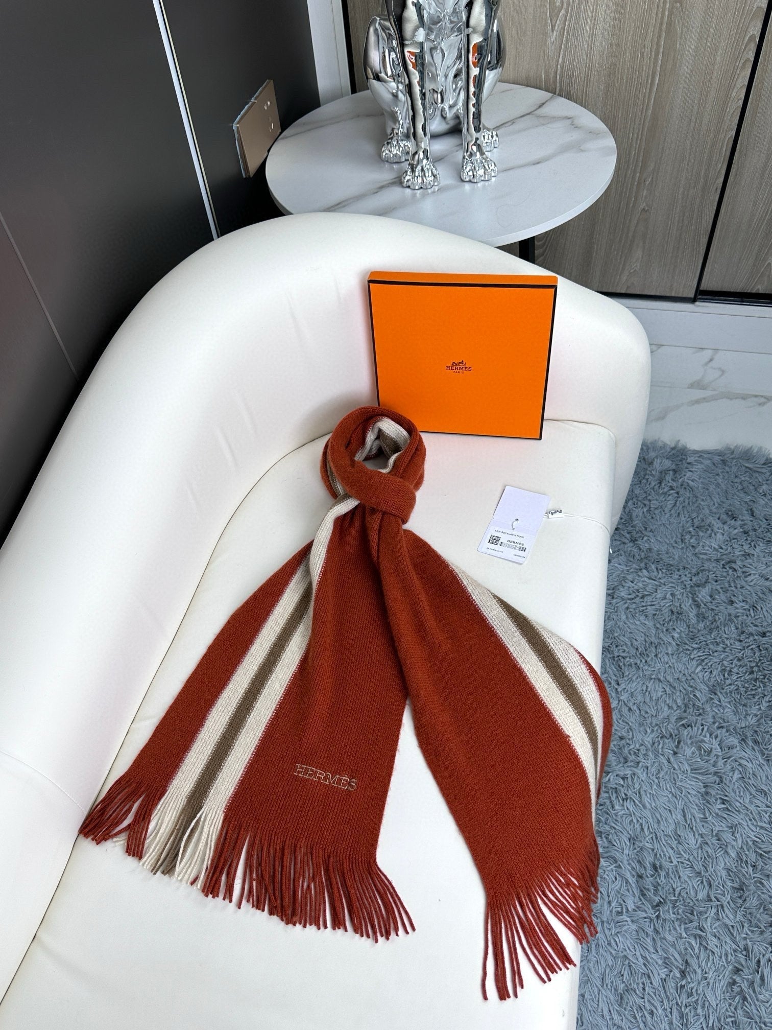 HERMES SCARF 180 CM IN GARNET RED CASERE 356238