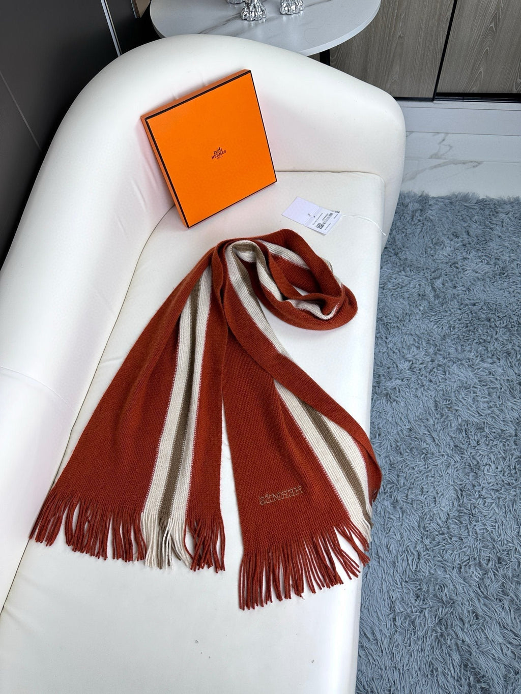 HERMES SCARF 180 CM IN GARNET RED CASERE 356238