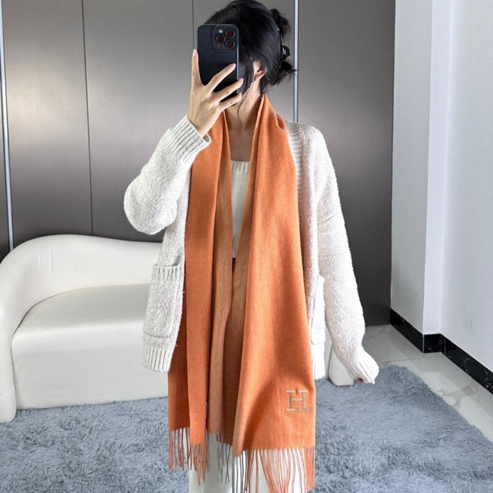 HERMES SCARF 190 CM IN TIGER ORANGE CASERE 364767
