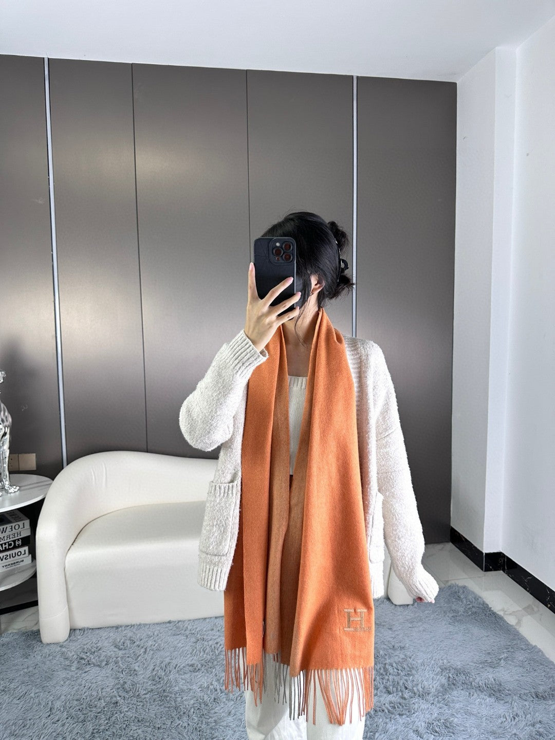 HERMES SCARF 190 CM IN TIGER ORANGE CASERE