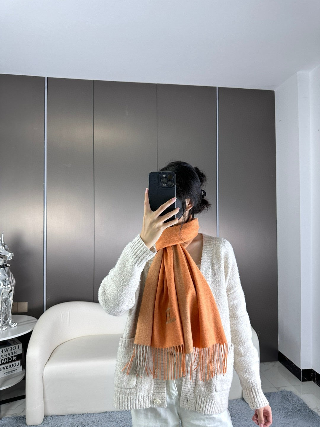 HERMES SCARF 190 CM IN TIGER ORANGE CASERE
