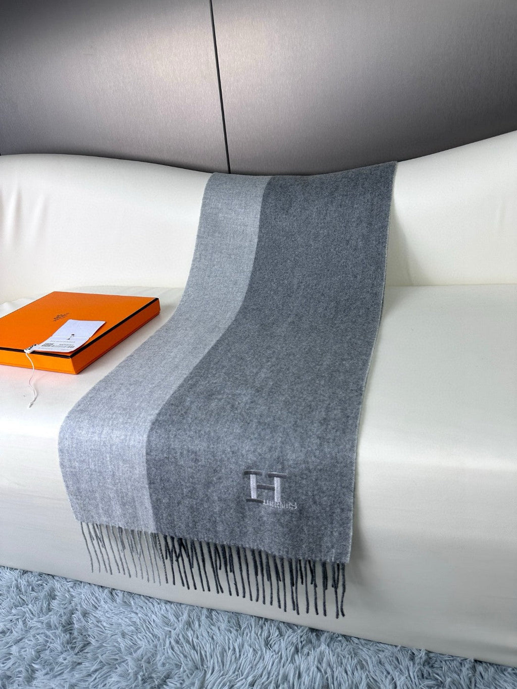 HERMES SCARF 190 CM IN DOVE GRAY CASERE 364768