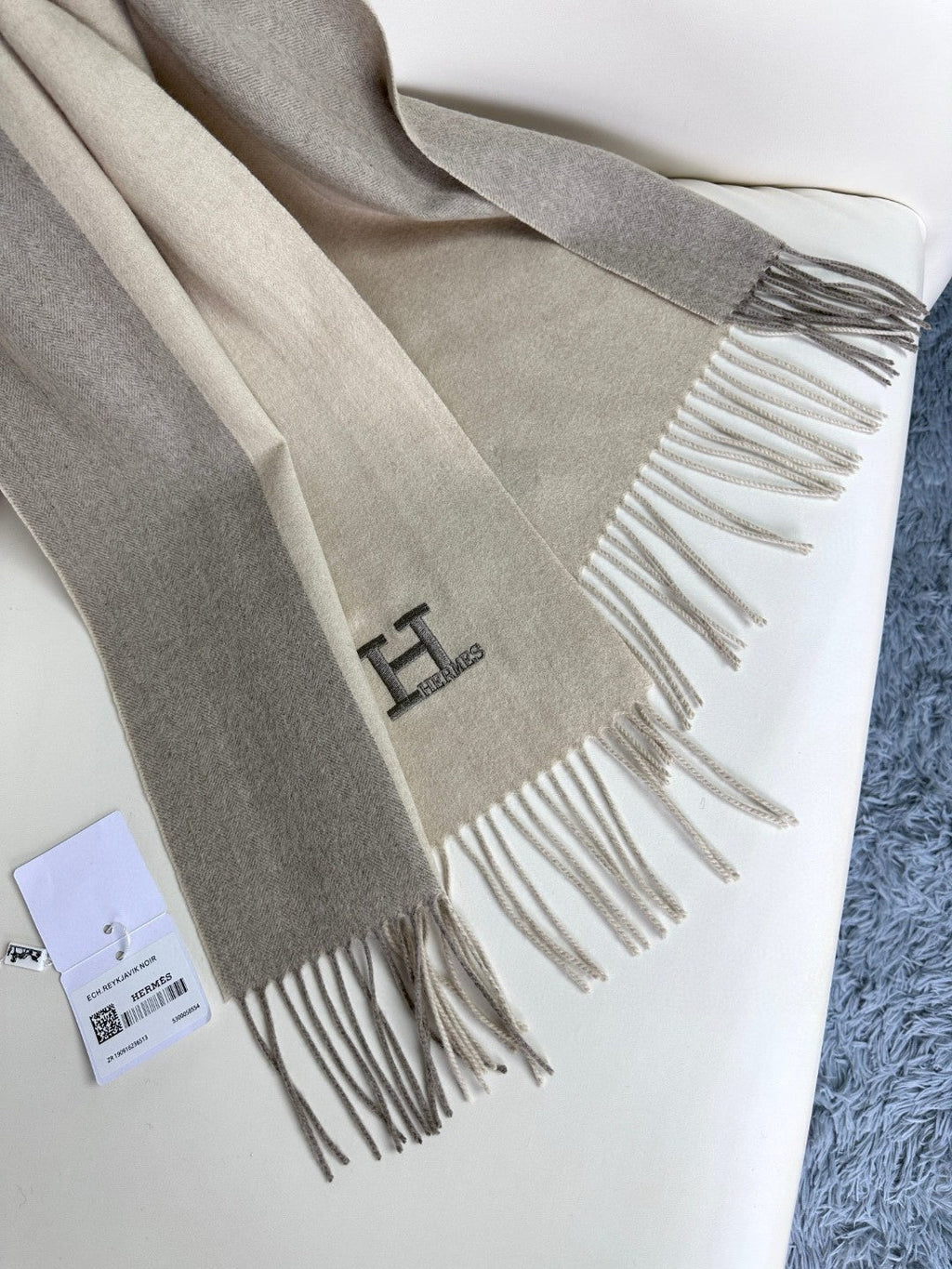 HERMES SCARF 190 CM IN ECRU TAN CASERE 364769