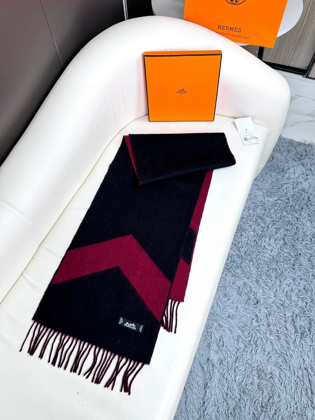 HERMES SCARF 190 CM IN JAM PURPLE MIX BLACK CASERE 370395