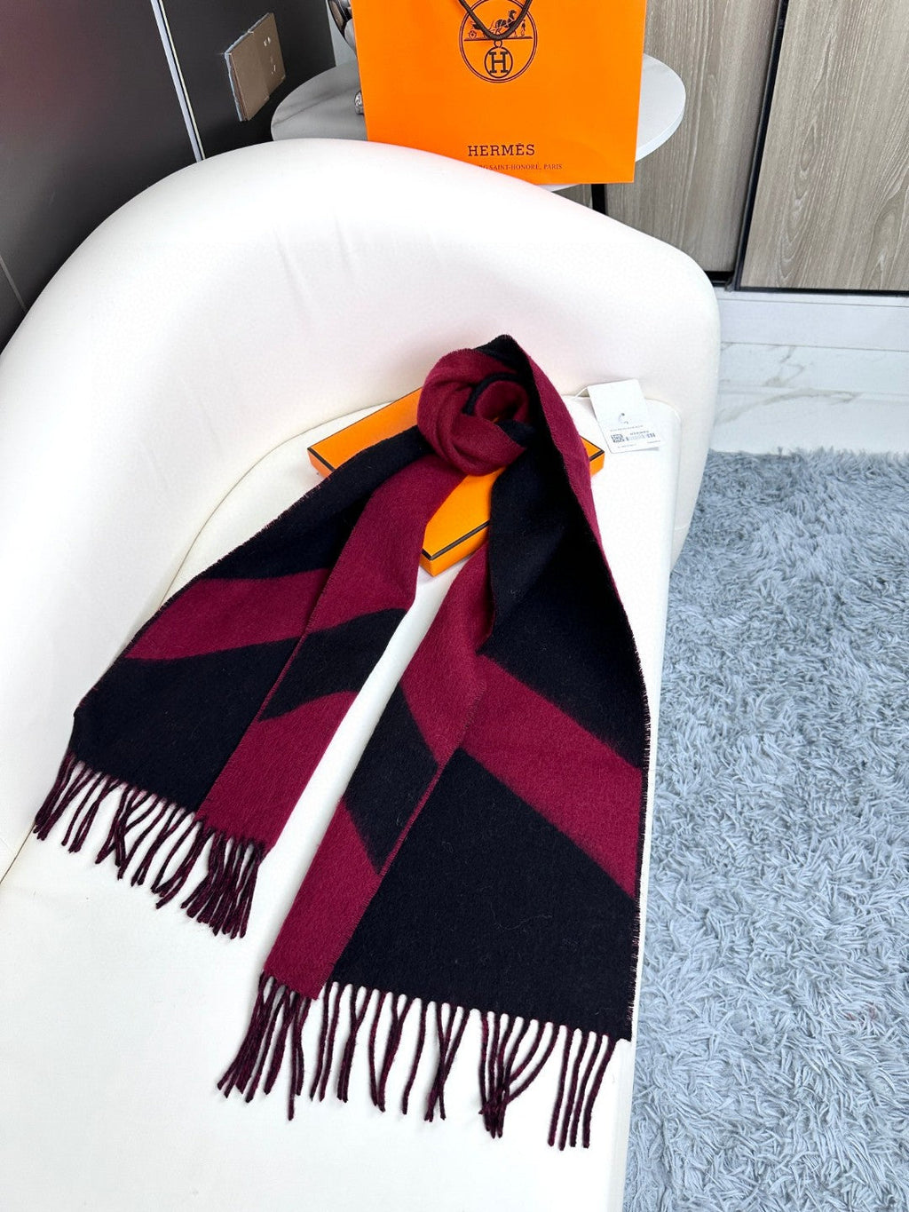 HERMES SCARF 190 CM IN JAM PURPLE MIX BLACK CASERE 370395