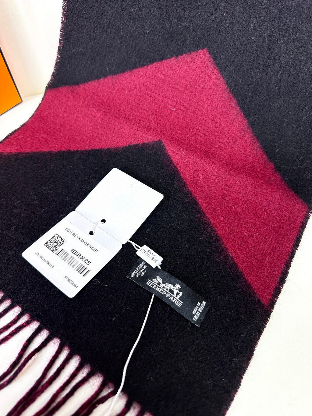 HERMES SCARF 190 CM IN JAM PURPLE MIX BLACK CASERE 370395