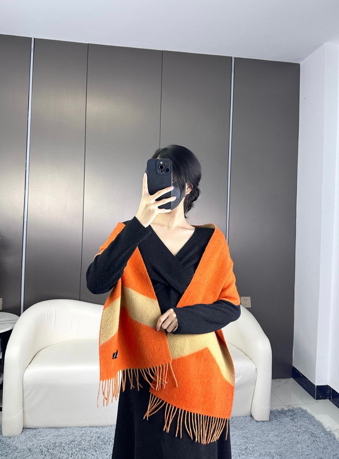 HERMES SCARF 190 CM IN RUST ORANGE MIX LIGHT YELLOW CASERE 370396