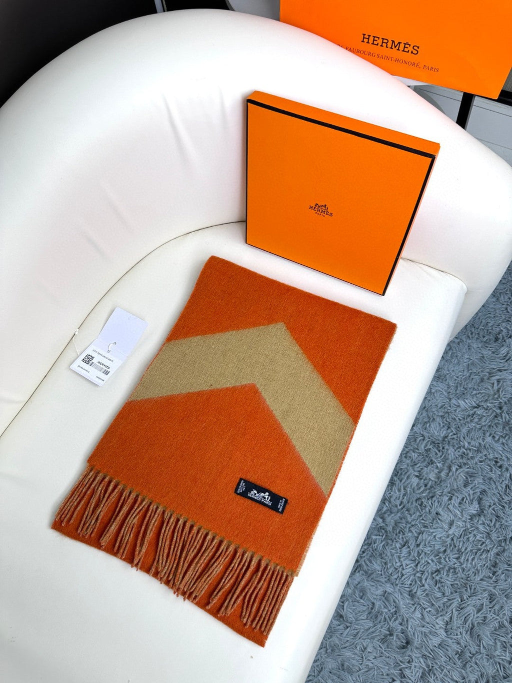 HERMES SCARF 190 CM IN RUST ORANGE MIX LIGHT YELLOW CASERE 370396