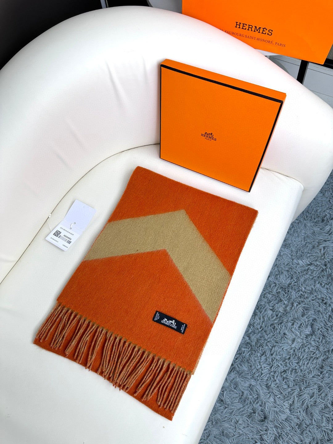 HERMES SCARF 190 CM IN RUST ORANGE MIX LIGHT YELLOW CASERE 370396