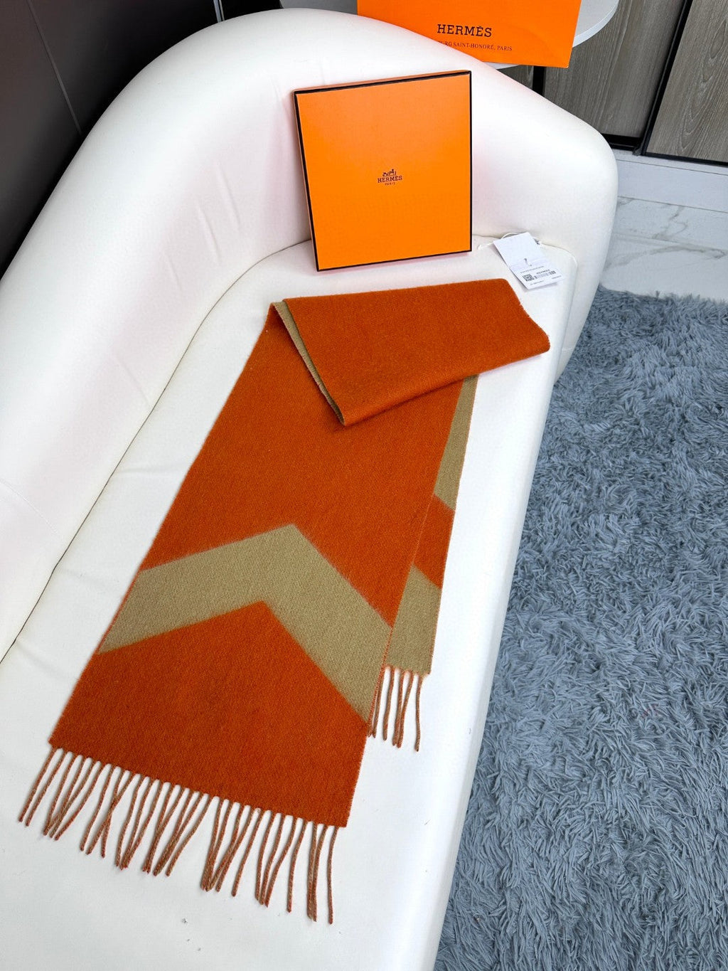 HERMES SCARF 190 CM IN RUST ORANGE MIX LIGHT YELLOW CASERE 370396