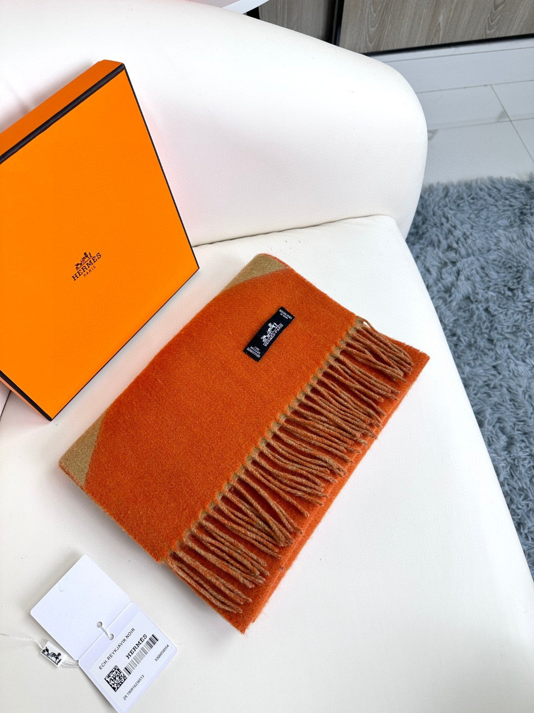 HERMES SCARF 190 CM IN RUST ORANGE MIX LIGHT YELLOW CASERE 370396