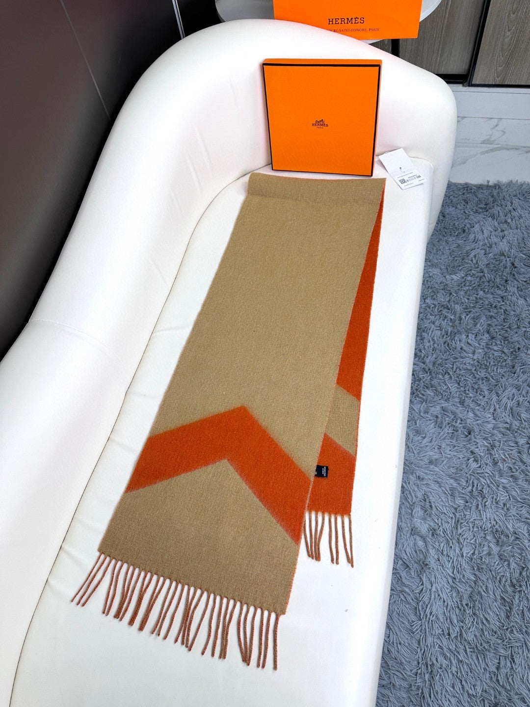 HERMES SCARF 190 CM IN RUST ORANGE MIX LIGHT YELLOW CASERE 370396