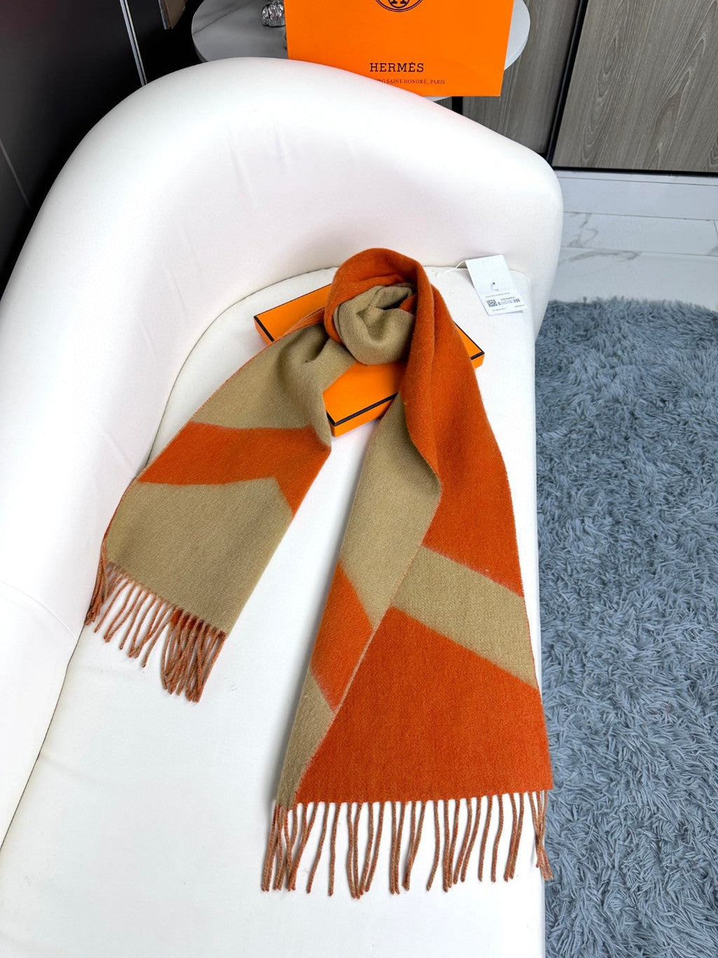 HERMES SCARF 190 CM IN RUST ORANGE MIX LIGHT YELLOW CASERE 370396