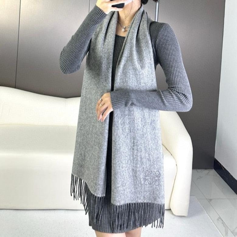 LOEWE SCARF 180 CM IN MOUSE GRAY CASHMERE 383862