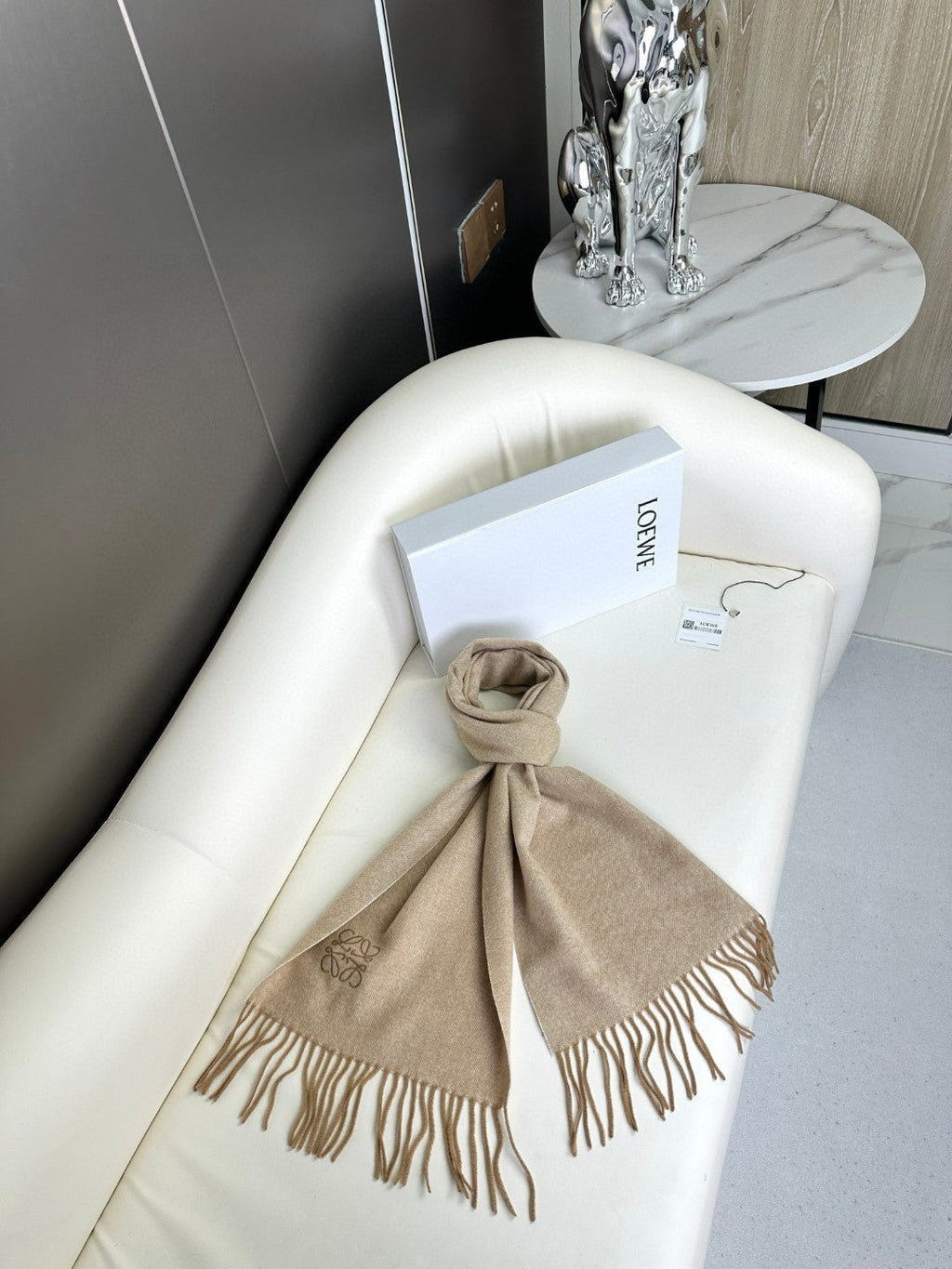 LOEWE SCARF 180 CM IN CAMEL BEIGE CASHMERE 383863