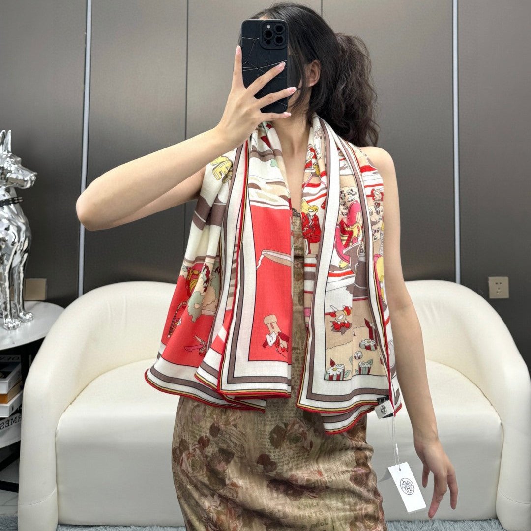 HERMES LOCOMOTION SHAWL 135 CM COLORFUL 385394