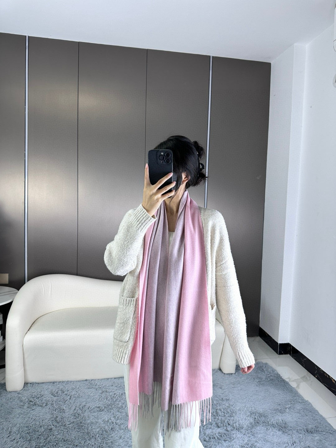 HERMES SCARF 190 CM IN BLUSH PINK CASERE 364766