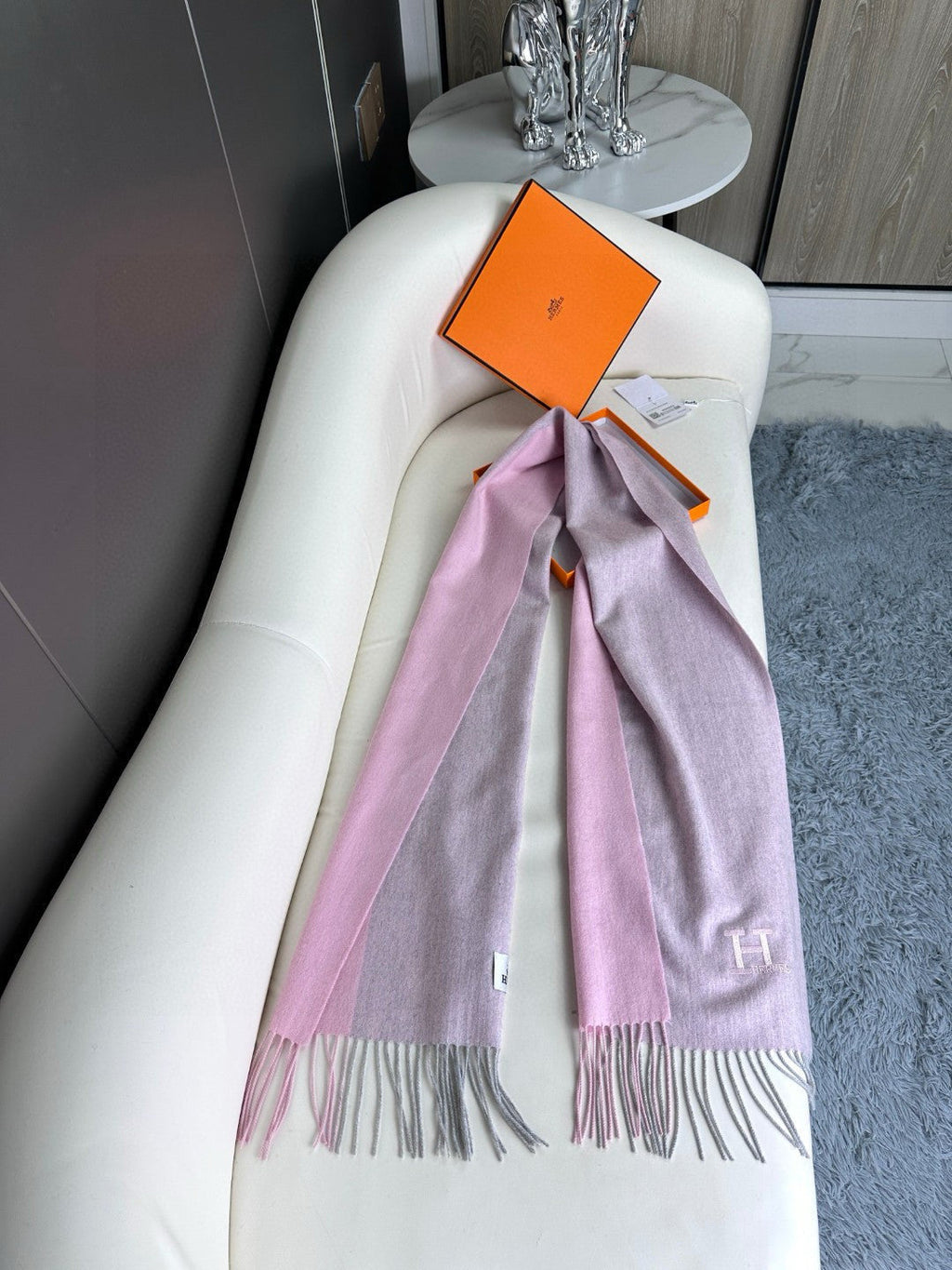 HERMES SCARF 190 CM IN BLUSH PINK CASERE 364766