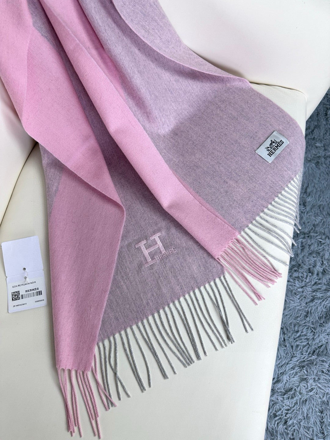 HERMES SCARF 190 CM IN BLUSH PINK CASERE 364766