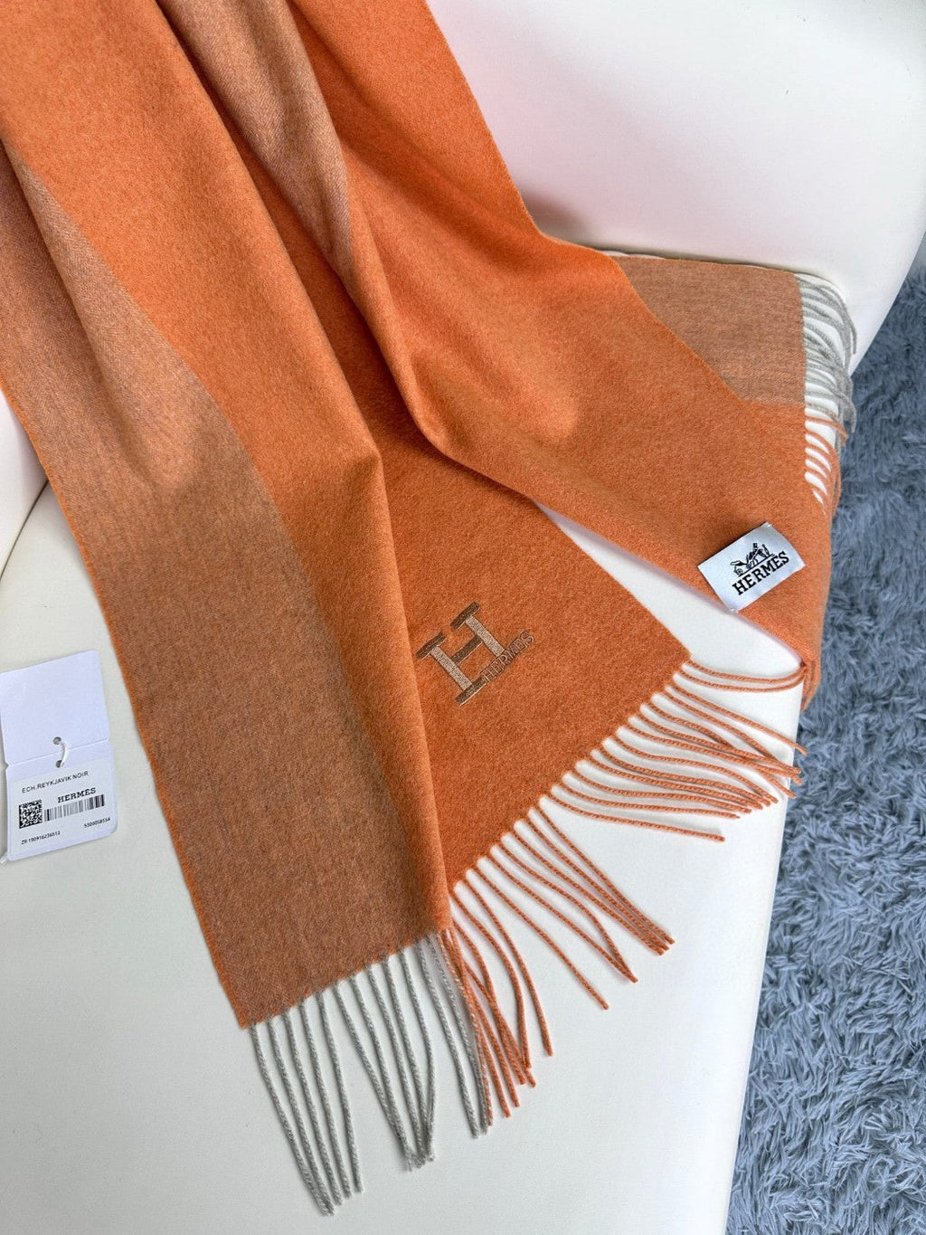HERMES SCARF 190 CM IN TIGER ORANGE CASERE