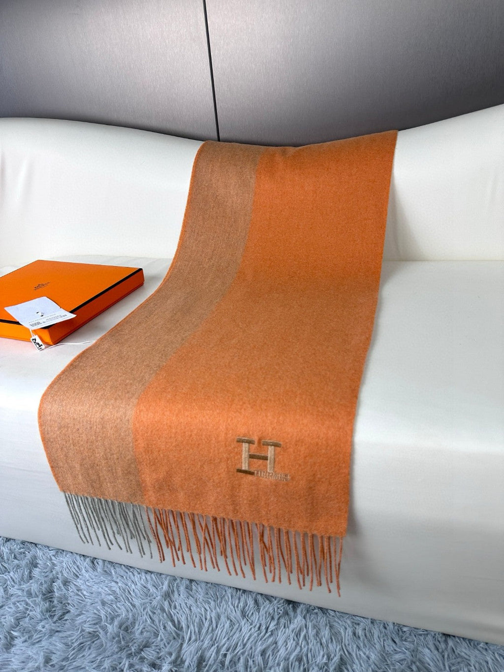 HERMES SCARF 190 CM IN TIGER ORANGE CASERE